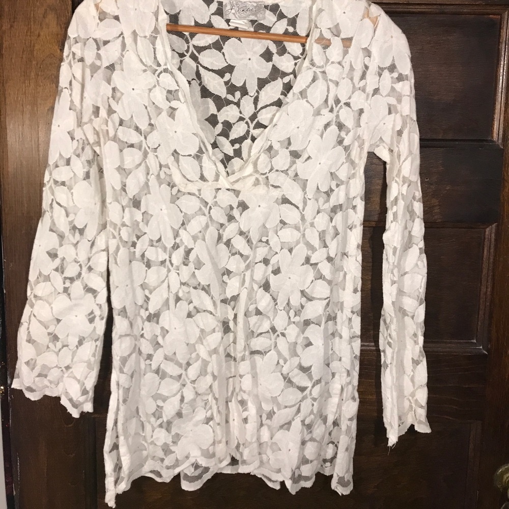 Boho lace semi-sheer swimsuit cover up